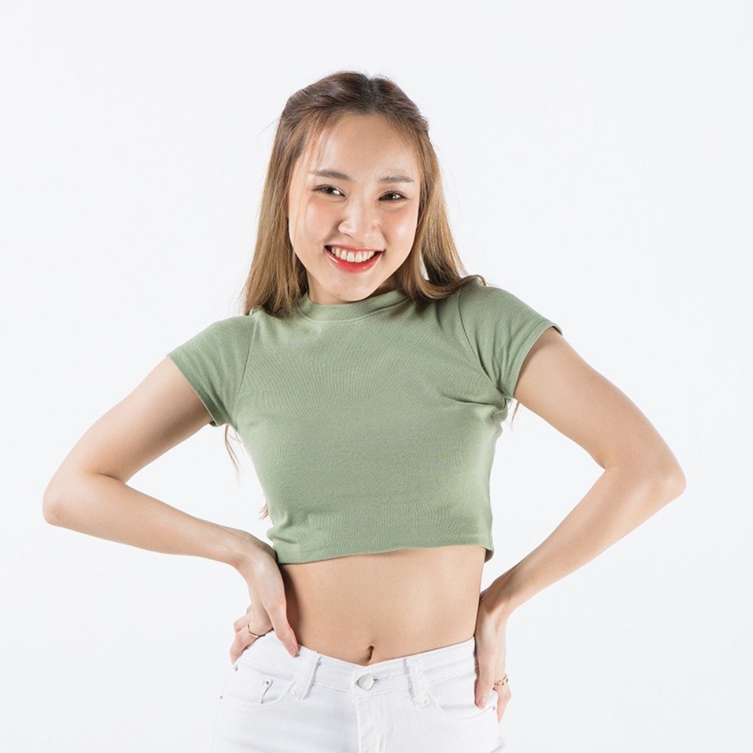 短版露腰短袖上衣，细罗纹弹性布料，贴身设计 - 女装上衣 - 棉 