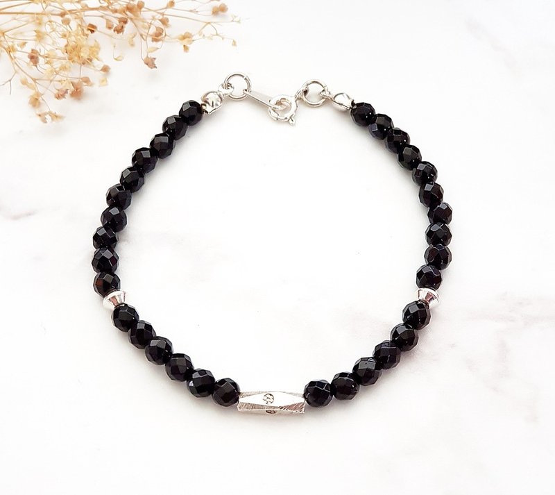 开运能量系列-自信能量  切面黑玛瑙 925纯银手链 天然石 定制化 - 手链/手环 - 宝石 黑色