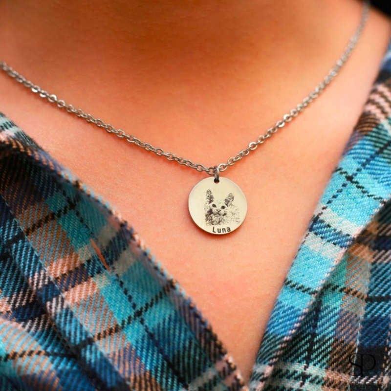 客制化毛小孩 纯银项链 宠物画像复刻 纪念 猫狗似颜绘 礼物 雕刻 - 项链 - 纯银 