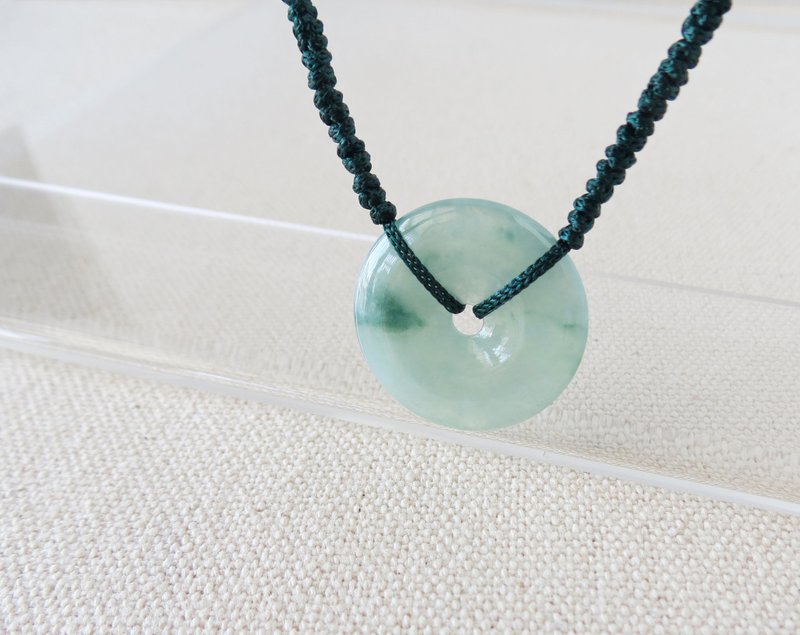 本命年【岁岁平安】冰飘花平安扣翡翠丝光编织项链SS03招财、开运 - 锁骨链 - 宝石 多色