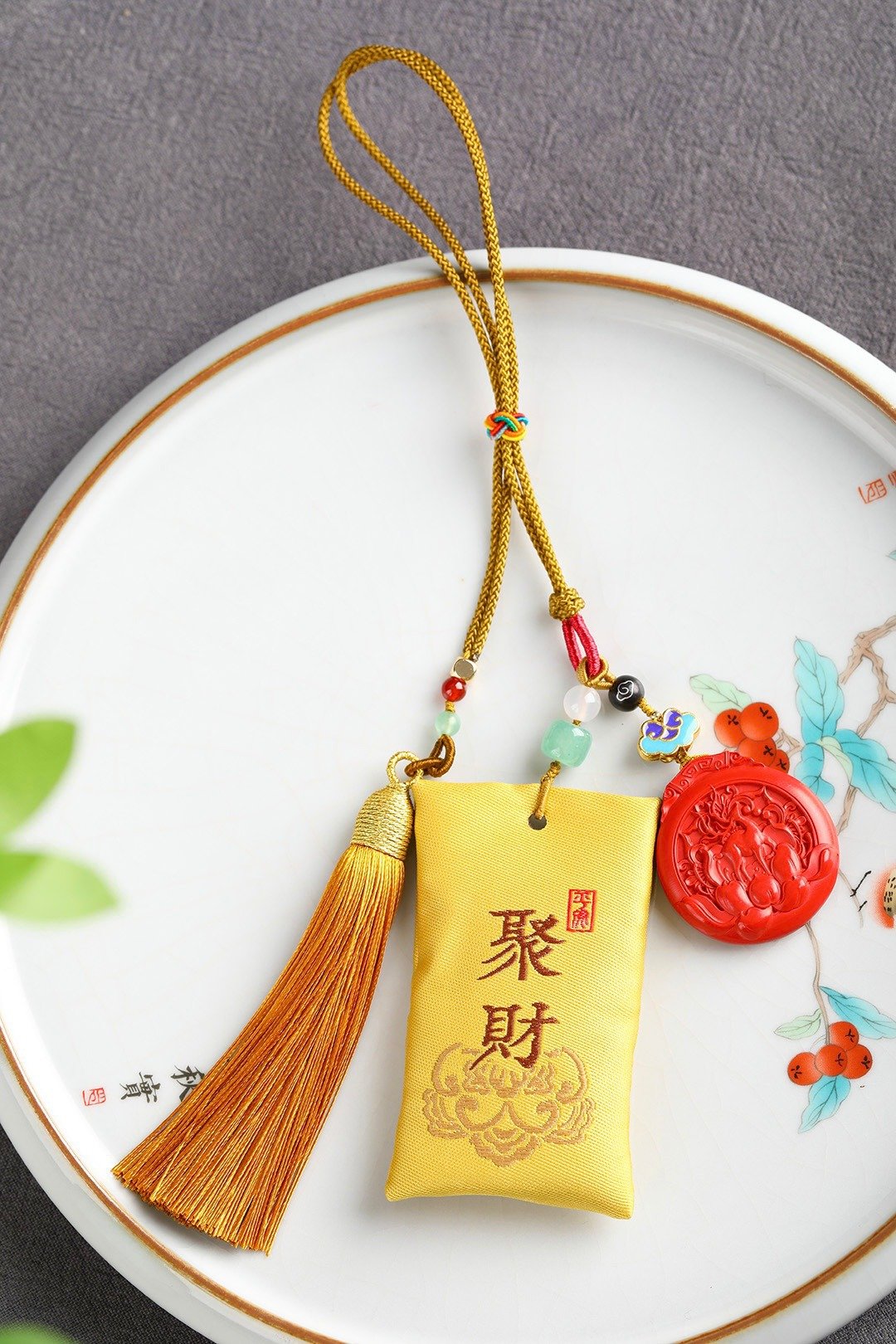朱砂聚财锦囊 聚财锦囊福袋 财源广进 广结善缘  搭配精品红砂 - 钥匙链/钥匙包 - 宝石 