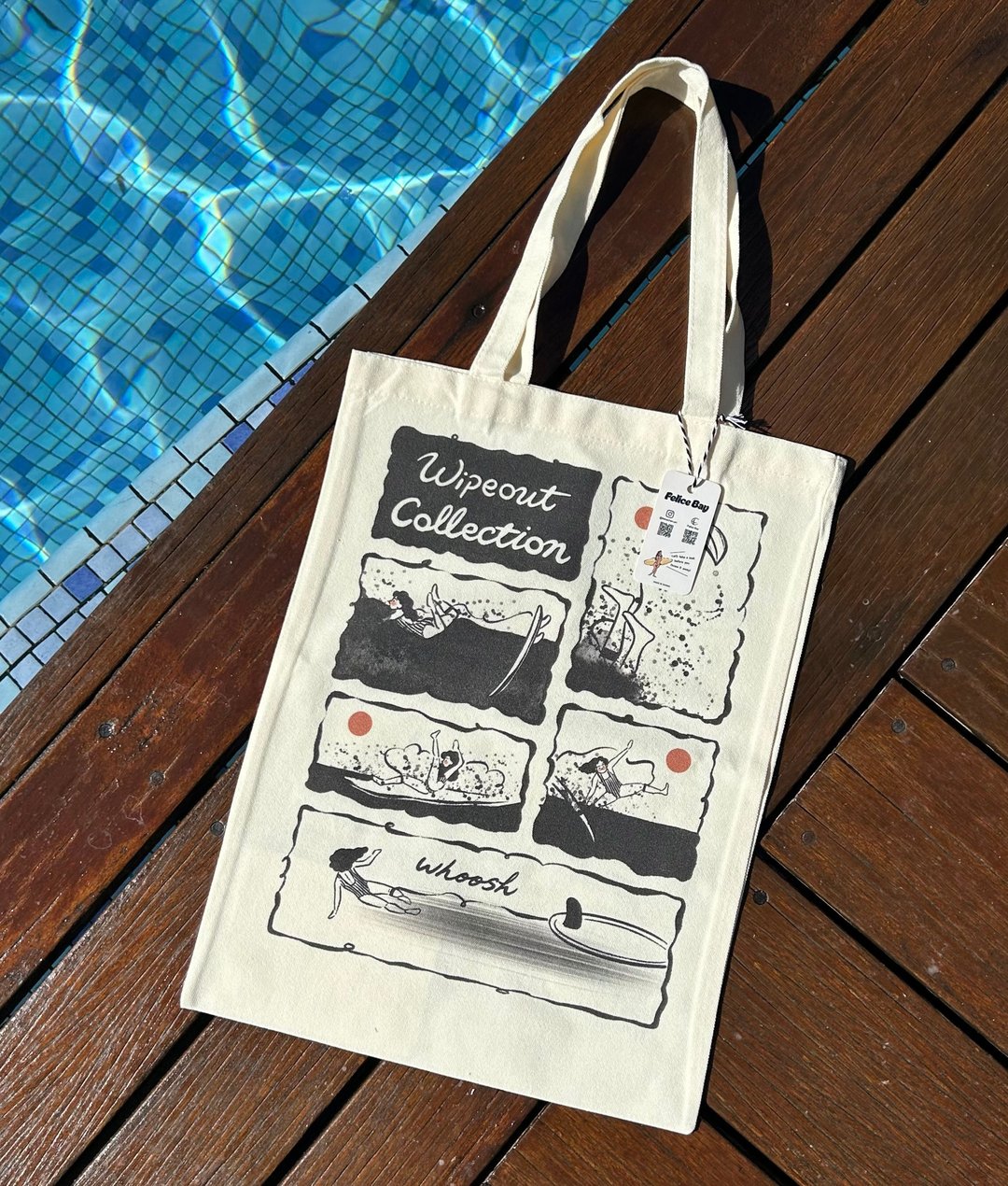 Felice Bay 手绘冲浪漫画风双面印刷帆布袋 Tote Bag - 手提包/手提袋 - 棉 白色