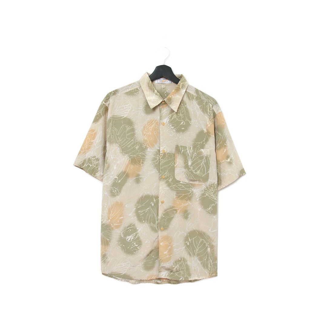 Back to Green-短袖花衬衫 质感线条 晕染 ss-37 vintage shirt - 男装衬衫 - 丝．绢 