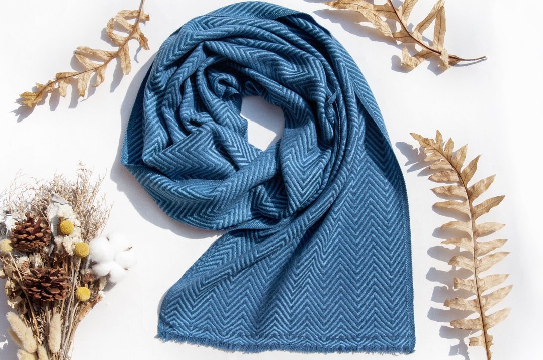 喀什米尔Cashmere/针织围巾/纯羊毛围巾/羊毛披巾-厚款海洋 - 围巾/披肩 - 羊毛 蓝色