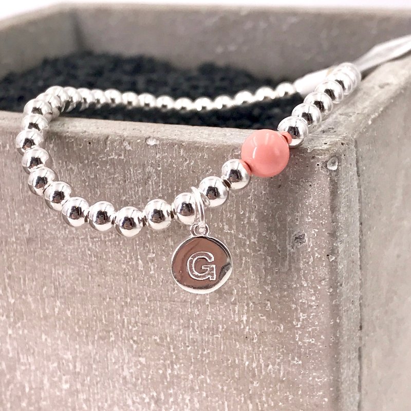  B10004(ADULT/PINK) 纯银 S925 银珠自选字母施华洛水晶手链 - 手链/手环 - 纸 粉红色