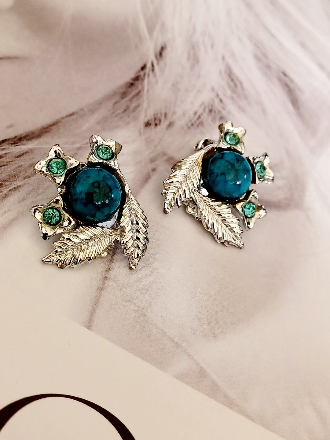 vintage jewelry  莱茵仿青石夹式耳环 - 耳环/耳夹 - 其他金属 