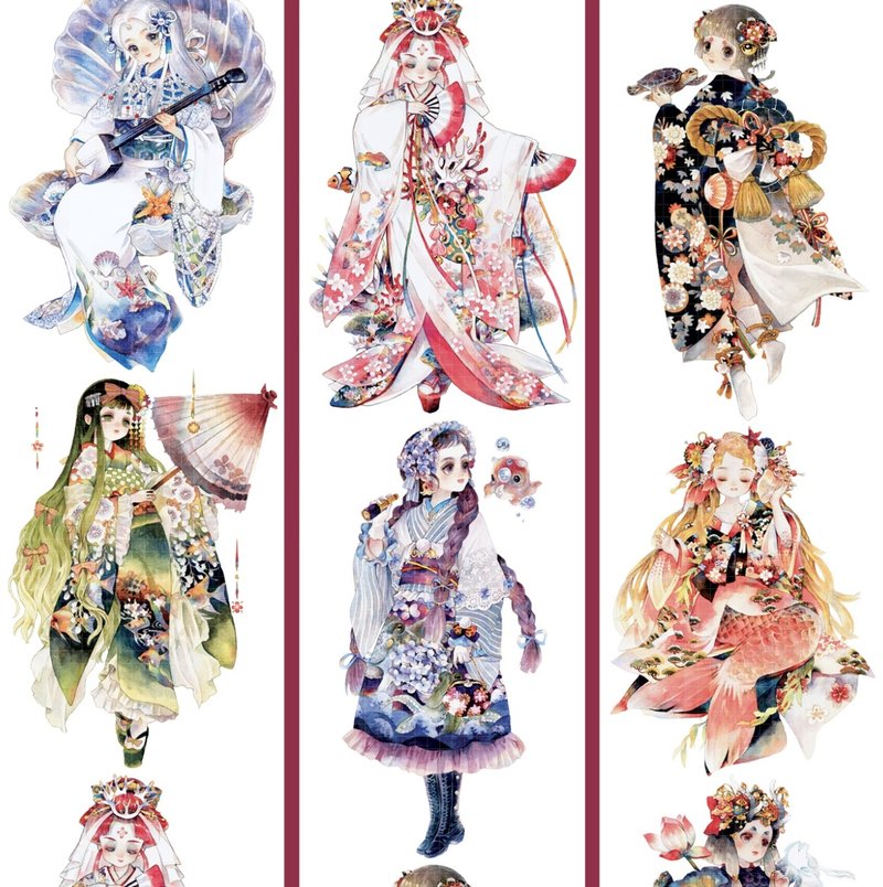 碧波龙宫 竜系女孩 PET 和紙膠帶 台灣製 10米卷 - 纸胶带 - 其他材质 多色