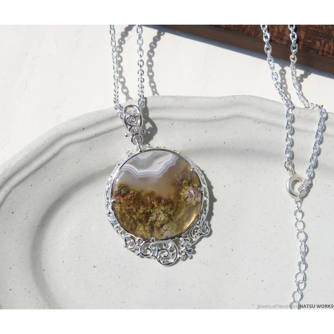 苔玛瑙 项链 / Moss Agate Necklace - 项链 - 宝石 咖啡色