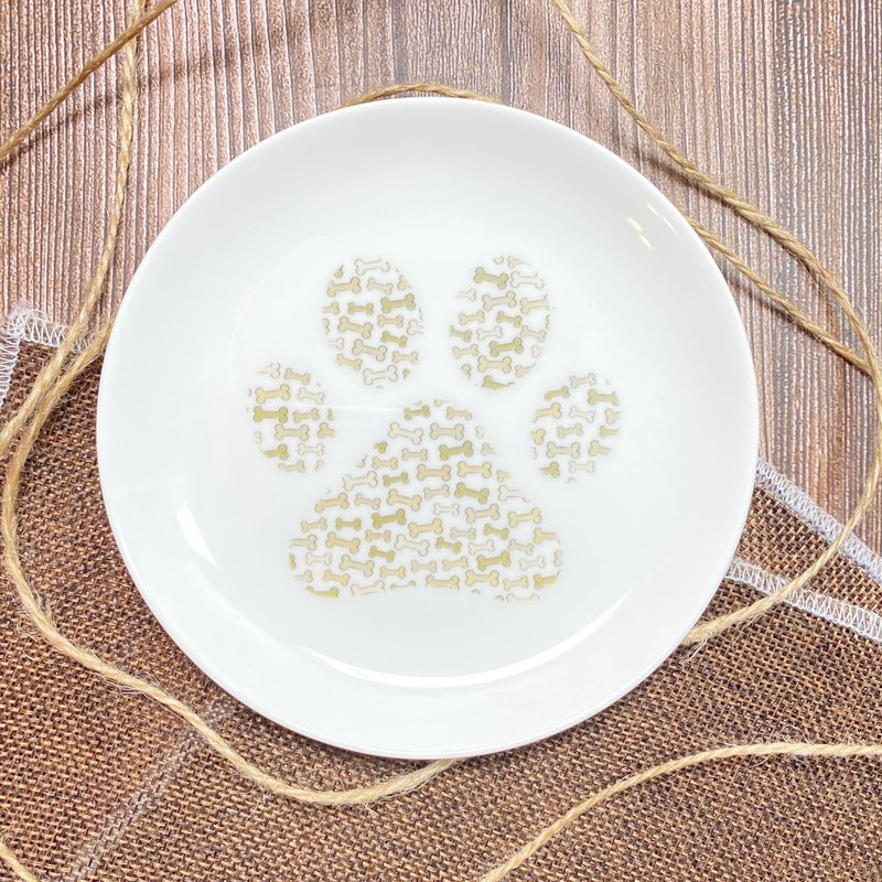 宠物系列-猫狗小骨头大脚印 陶瓷盘/盘子 - 盘子/餐盘/盘架 - 瓷 白色