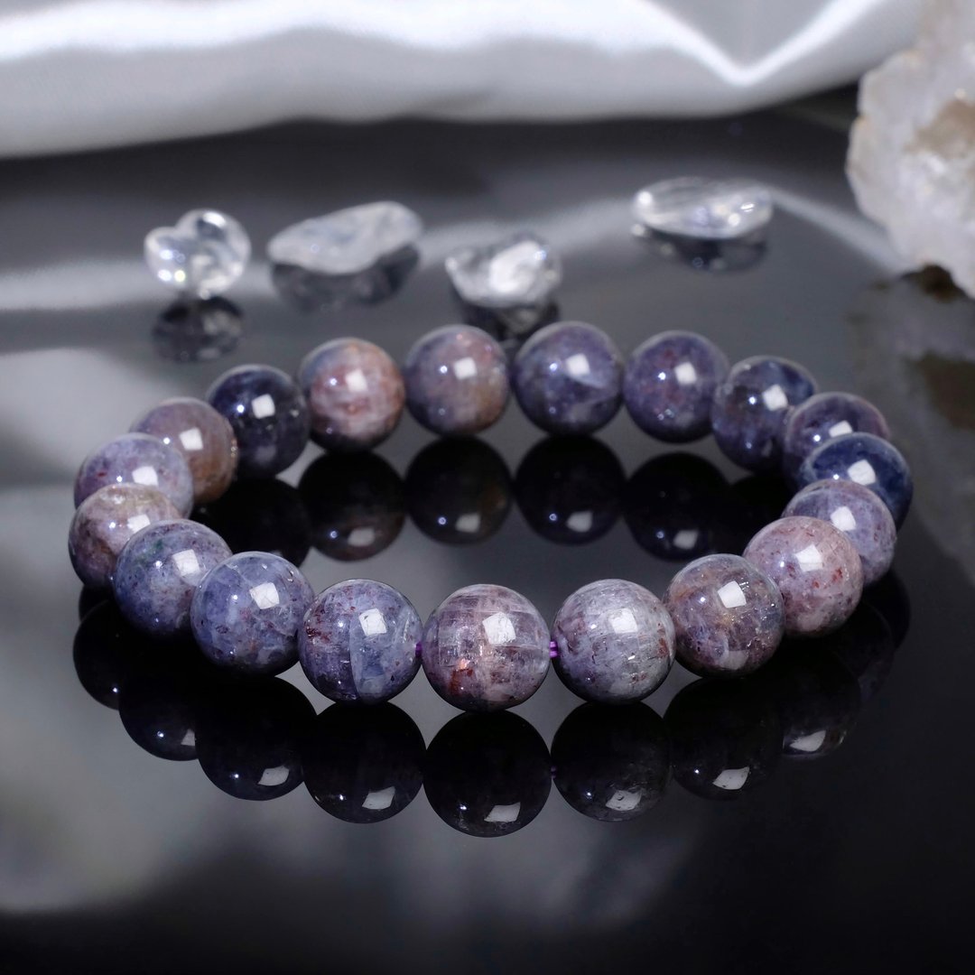 #362一图一物/10.5mm星空猫眼血滴堇青石水晶手链 斯里兰卡 多矿 - 手链/手环 - 水晶 紫色