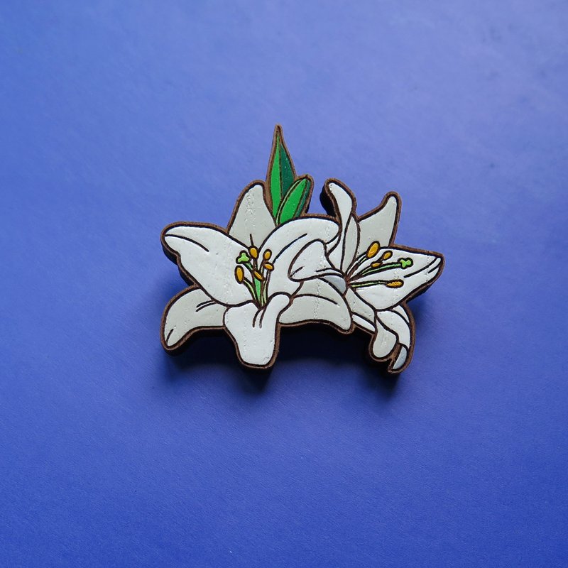 Wooden brooch lily - 胸针 - 木头 白色