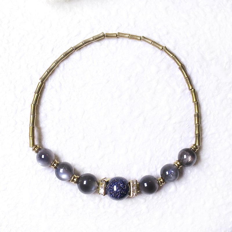 VIIART。未知空间。蓝砂石黑骨干黄铜手环|神秘学手链手串 - 手链/手环 - 铜/黄铜 黑色