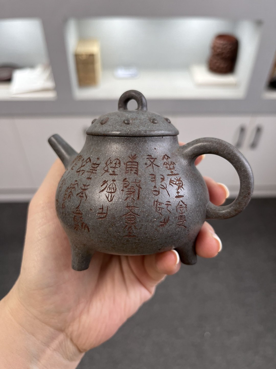 送礼紫砂壶茶壶三足鼎  现货实拍 高温烧制独特天青色  如青铜器 - 茶具/茶杯 - 陶 灰色