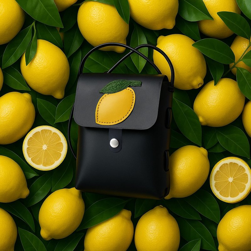 新鲜柠檬 复古迷你包纯手工真皮女挎包 - 侧背包/斜挎包 - 真皮 黑色