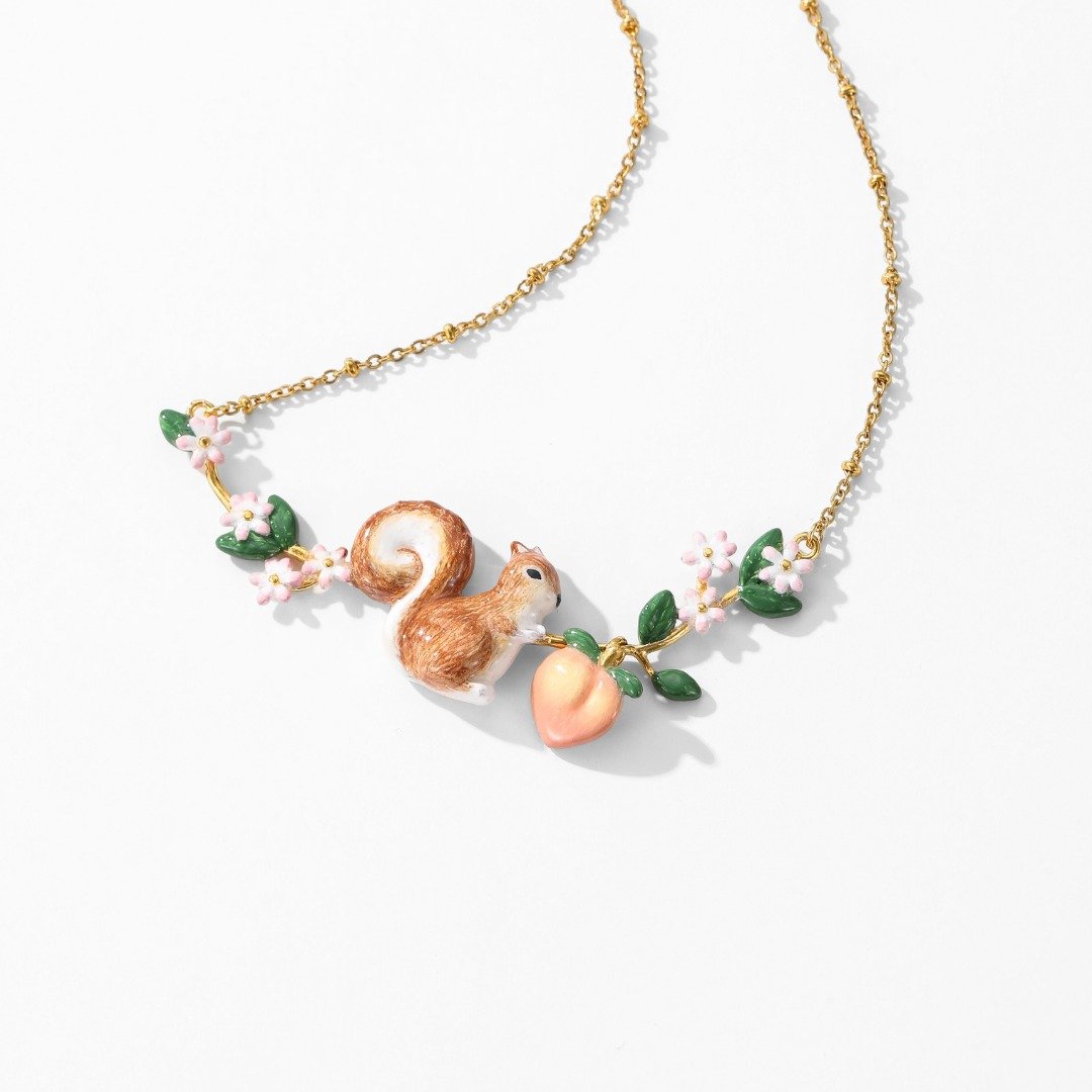 松鼠桃子花园项链~ Squirrel  Necklace - 项链 - 珐琅 