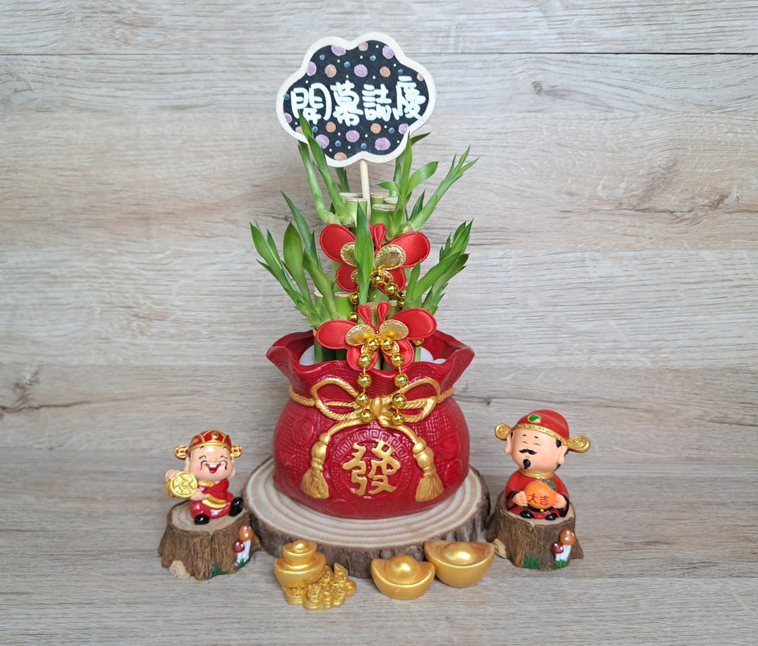 喜气红福袋 开运竹 万年青 开幕送礼 入厝 乔迁 升迁 组合礼盆 - 植栽/盆栽 - 其他材质 红色