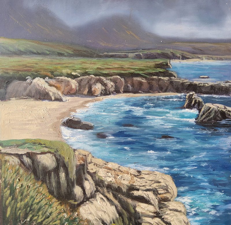 海滩绘画海景原创艺术海洋场景艺术品加拉帕塔新西兰 - 插画/绘画/写字 - 其他材质 