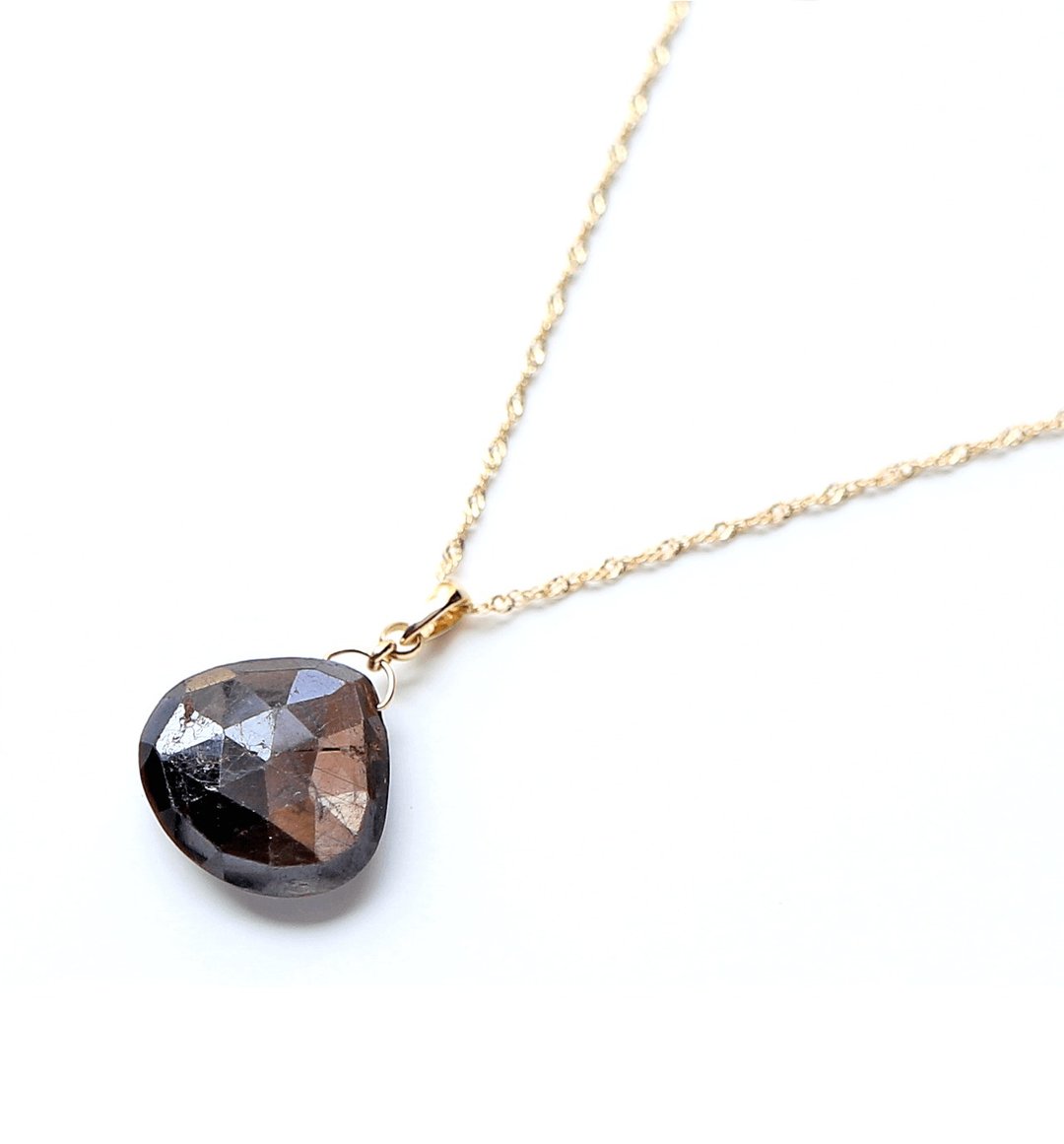 September Birthstone K10 Golden Brown Color Sapphire (Marron Cut) Necklace Charm ~ BOURGEON ~ (Chain set can be purchased) - 项链 - 宝石 金色