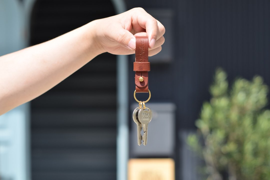 Key holder key case key cover leather Italian leather leather gift present - 钥匙链/钥匙包 - 真皮 橘色