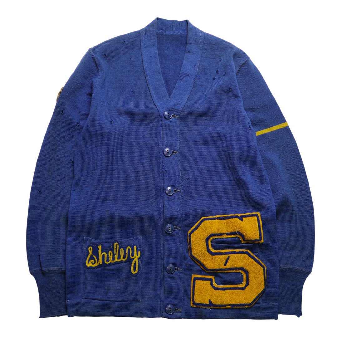 50's Wool Letterman Sweater S Patch Cardigan 校园针织衫 - 男装针织衫/毛衣 - 羊毛 蓝色