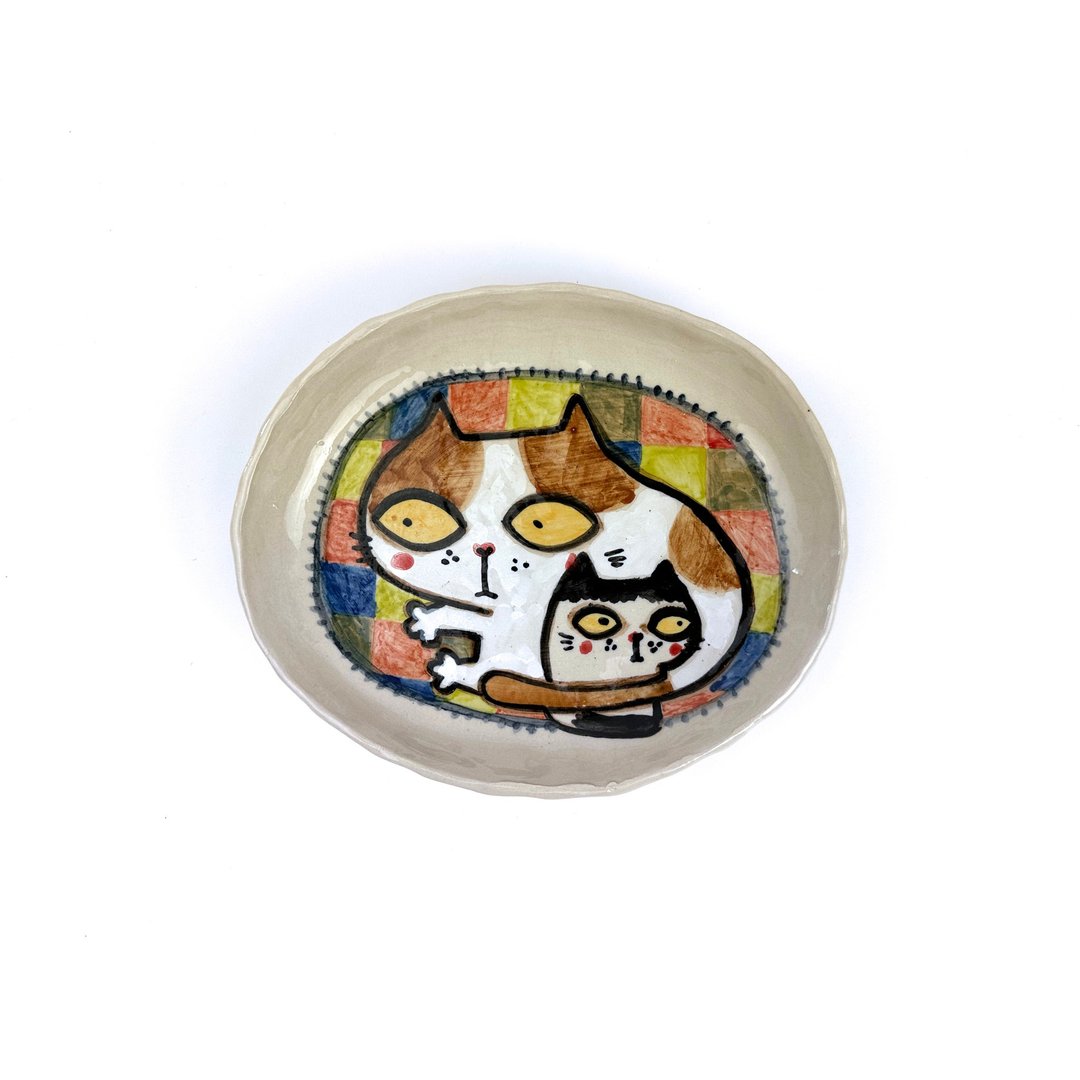 Nice Little Clay 椭圆盘 可爱猫 0302-60 - 盘子/餐盘/盘架 - 陶 白色