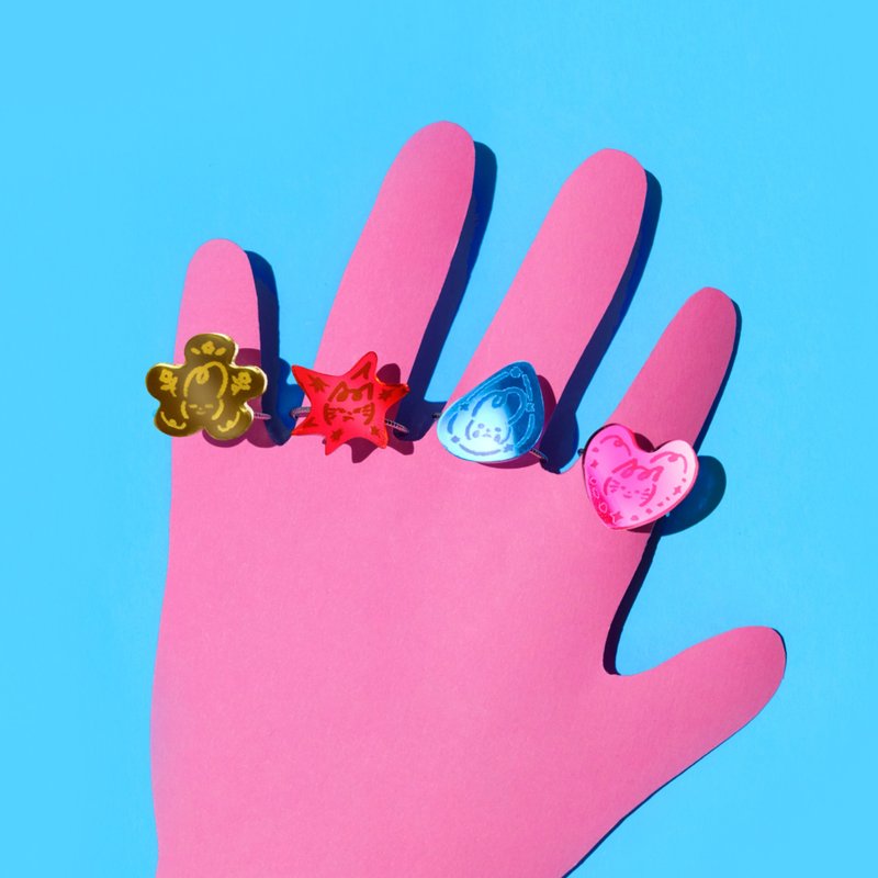 【礼物】Shuku & Somi Sparkles Ring | 兔子猫咪戒指 | - 戒指 - 压克力 
