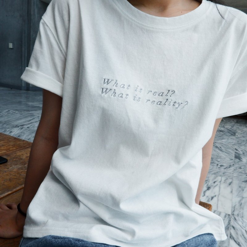 real/白/棉麻短袖上衣 - 女装 T 恤 - 棉．麻 蓝色