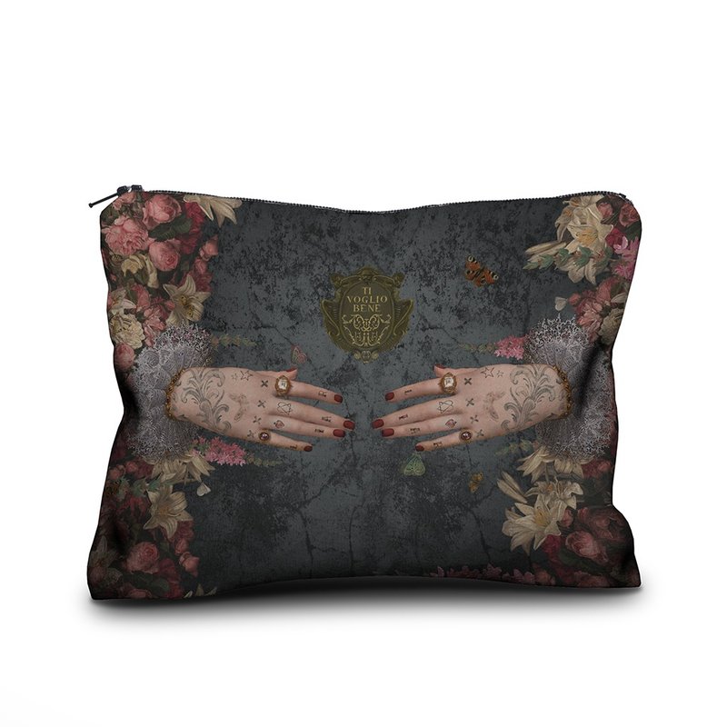 法国VOGLIO BENE 神之手 天鹅绒 化妆包/收纳包/笔袋/手拿包 纹身 - 化妆包/杂物包 - 其他人造纤维 灰色