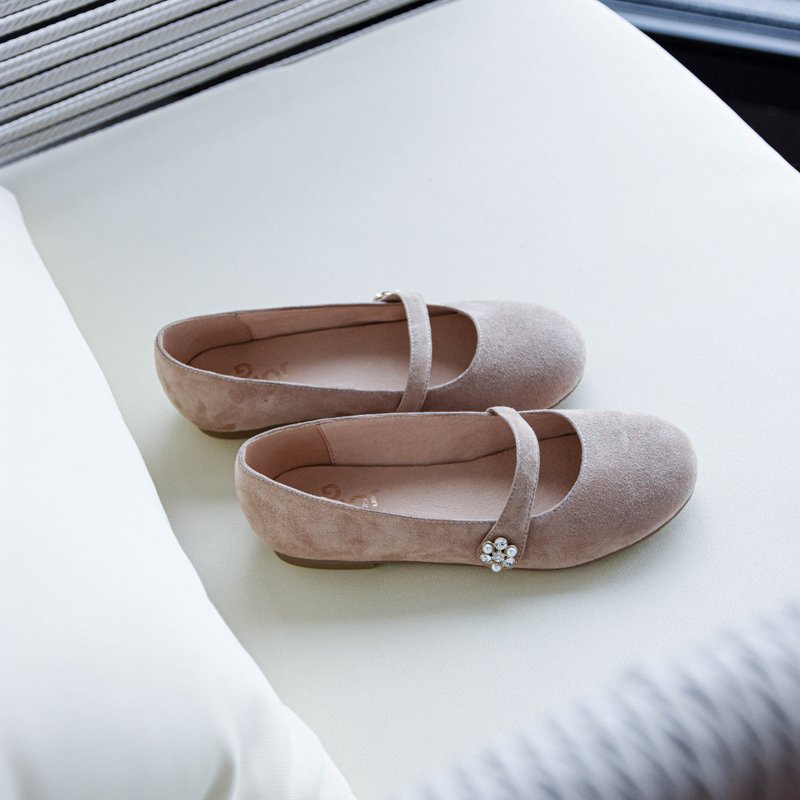 肤色女童公主玛丽珍平底圆头学院风简约优雅百搭真皮羊绒鞋 - 童装鞋 - 真皮 多色