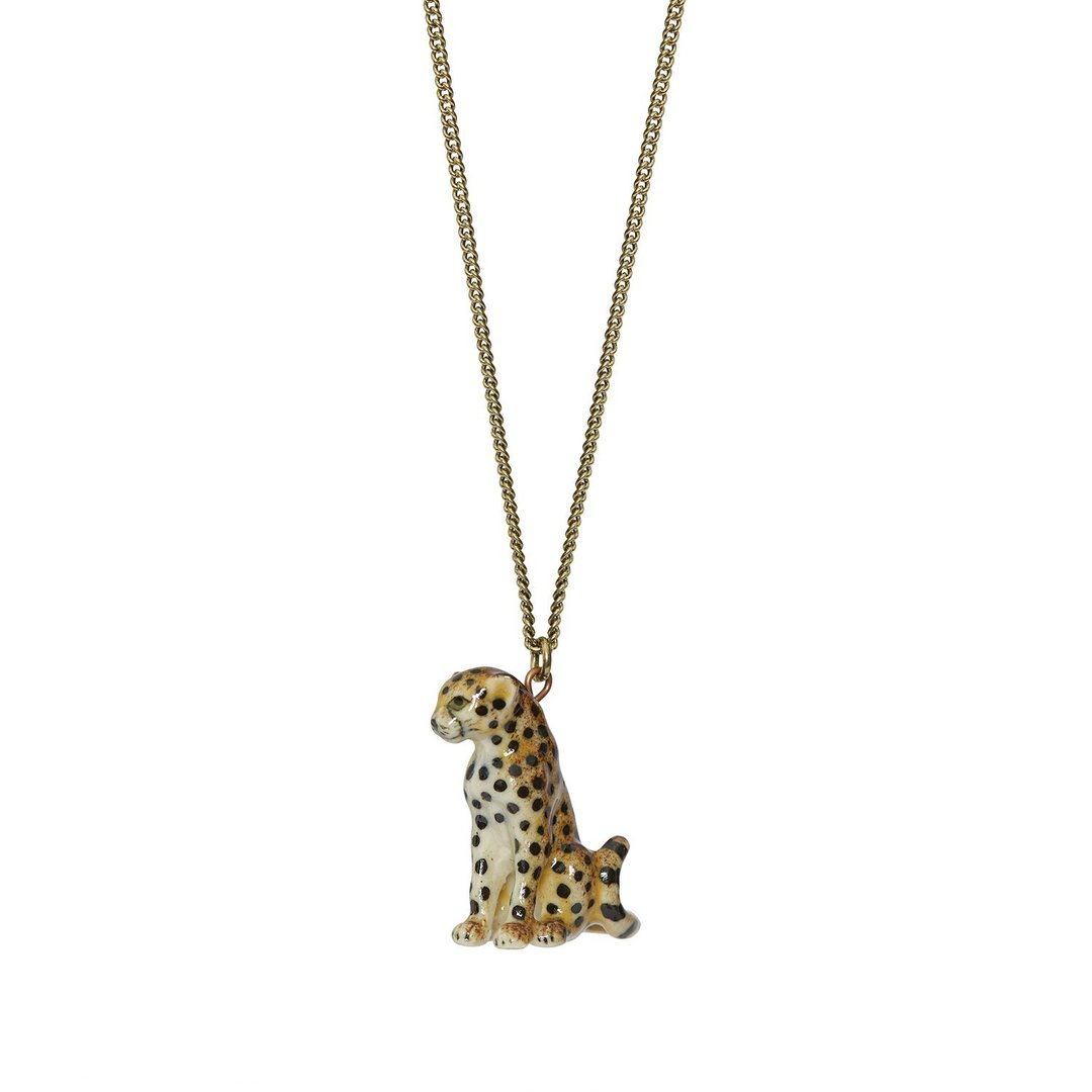 AndMary 手绘瓷项链-猎豹 礼盒包装 Sitting Cheetah Necklace - 项链 - 瓷 金色