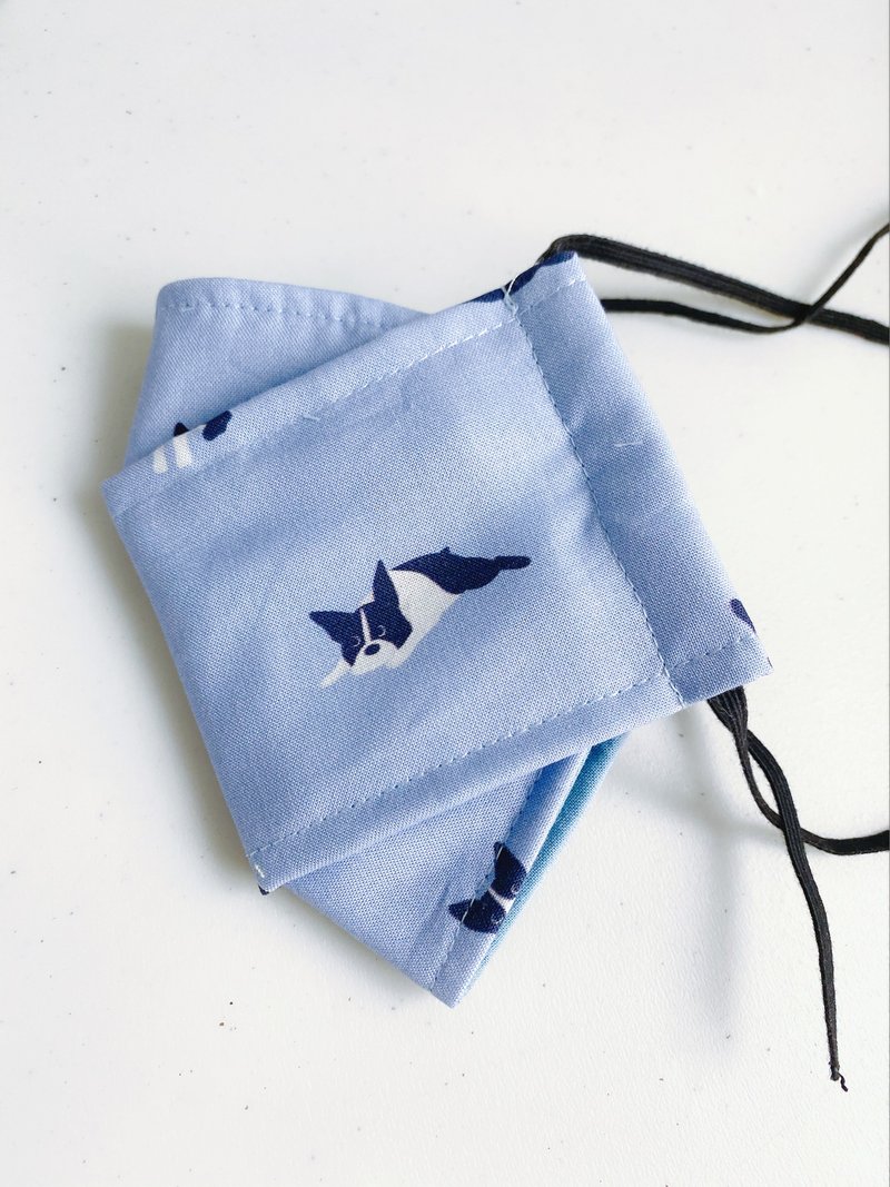 蓝色法斗立体棉质口罩/可放置滤材_预购商品 - 口罩 - 棉．麻 