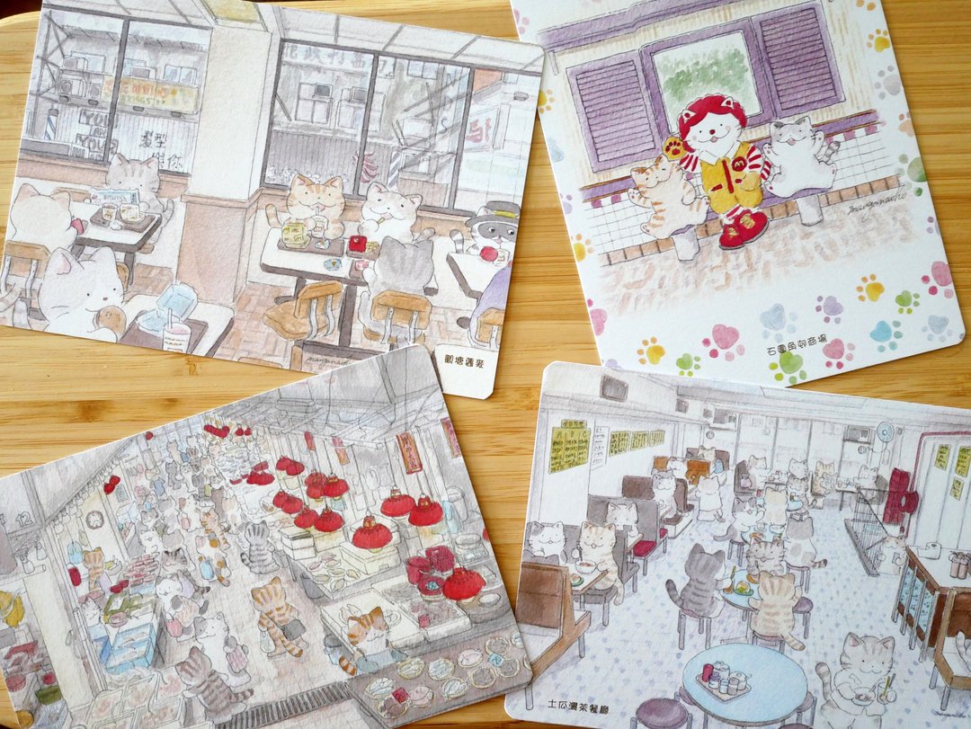 猫咪香港明信片 Set K-4张 - 卡片/明信片 - 纸 