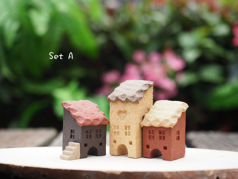 【特惠组】超可爱乡村小屋4件组-有ABC选择(3小屋+1迷你梯) - 摆饰 - 陶 多色