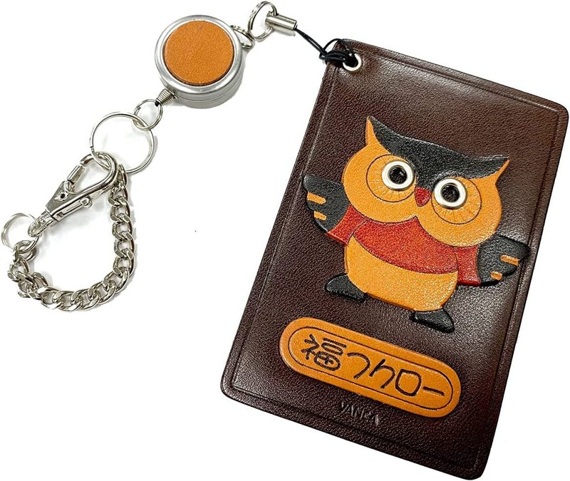猫头鹰 福气满满 ( 日文谐音 ) 卡包/ID卡套 深棕色 - 名片夹/名片盒 - 真皮 咖啡色