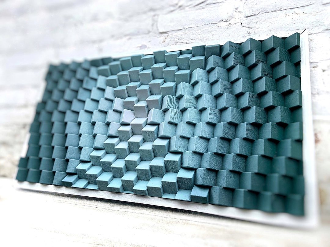 Geometric Emerald Green Artwork - 3D Acoustic Panel - Green Wood Wall Art Decor - 墙贴/壁贴 - 木头 绿色
