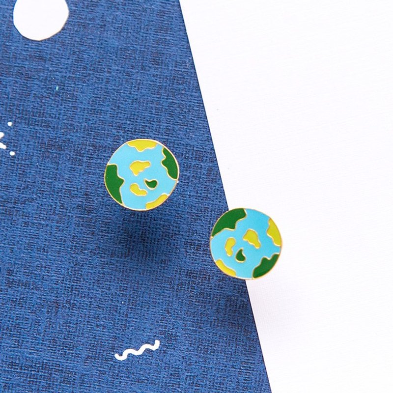 地球 手作耳环 Little OH! x 甜秘密联名款 - 耳环/耳夹 - 珐琅 蓝色