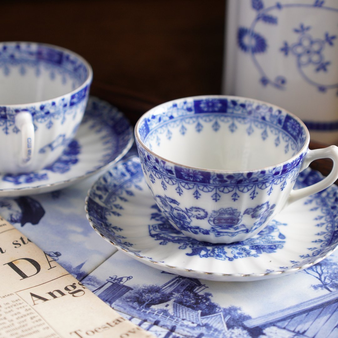 日本制外销荷兰东方风格青花瓷杯组/老物/老件 ( - 茶具/茶杯 - 瓷 蓝色