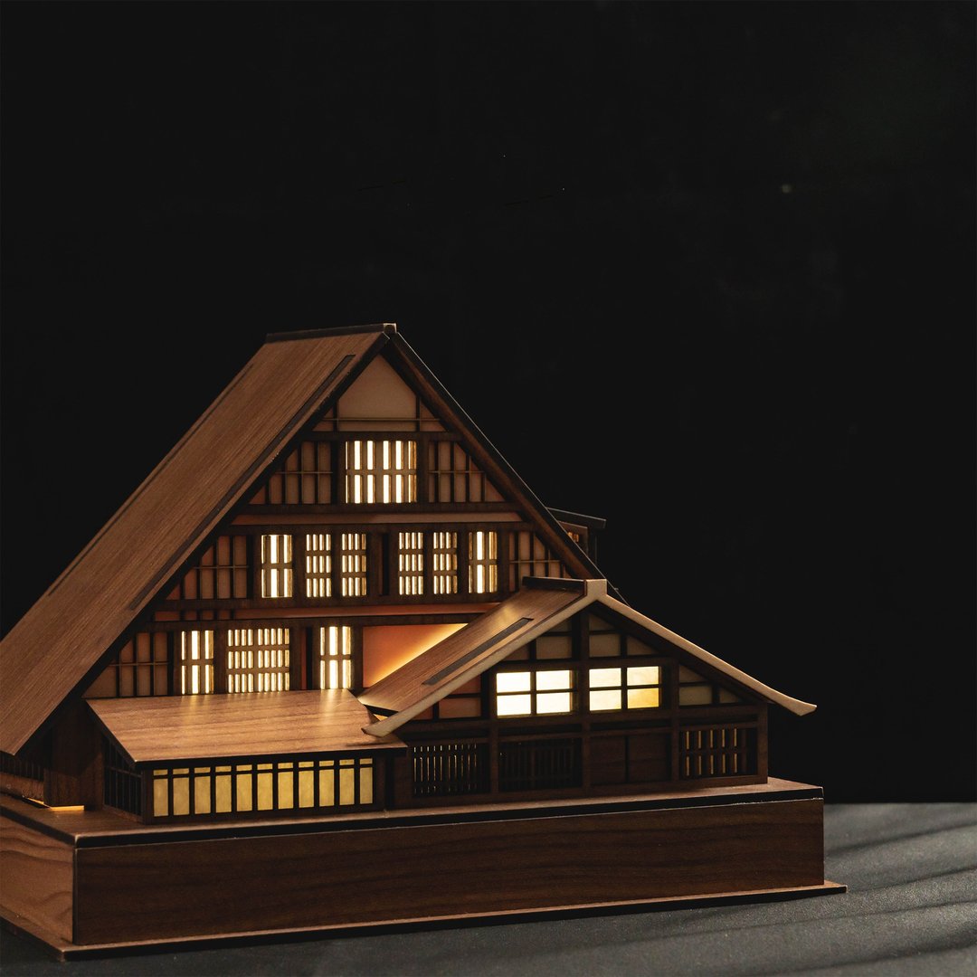 【和田家】合掌村夜灯/桌面摆件/原创设计/USB/LED/生日礼物 - 灯具/灯饰 - 木头 咖啡色