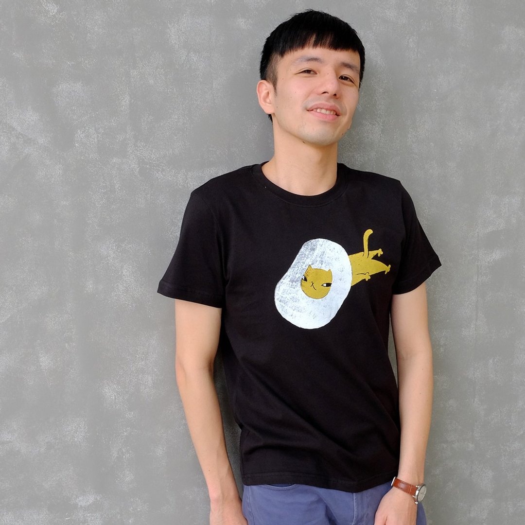蛋花－中性纯棉T-Shirt - 中性连帽卫衣/T 恤 - 棉 黑色