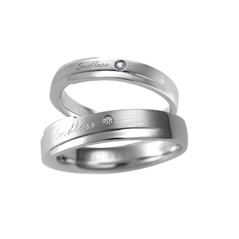 无限的爱 钻石白钢对戒指 - 对戒 - 钻石 银色