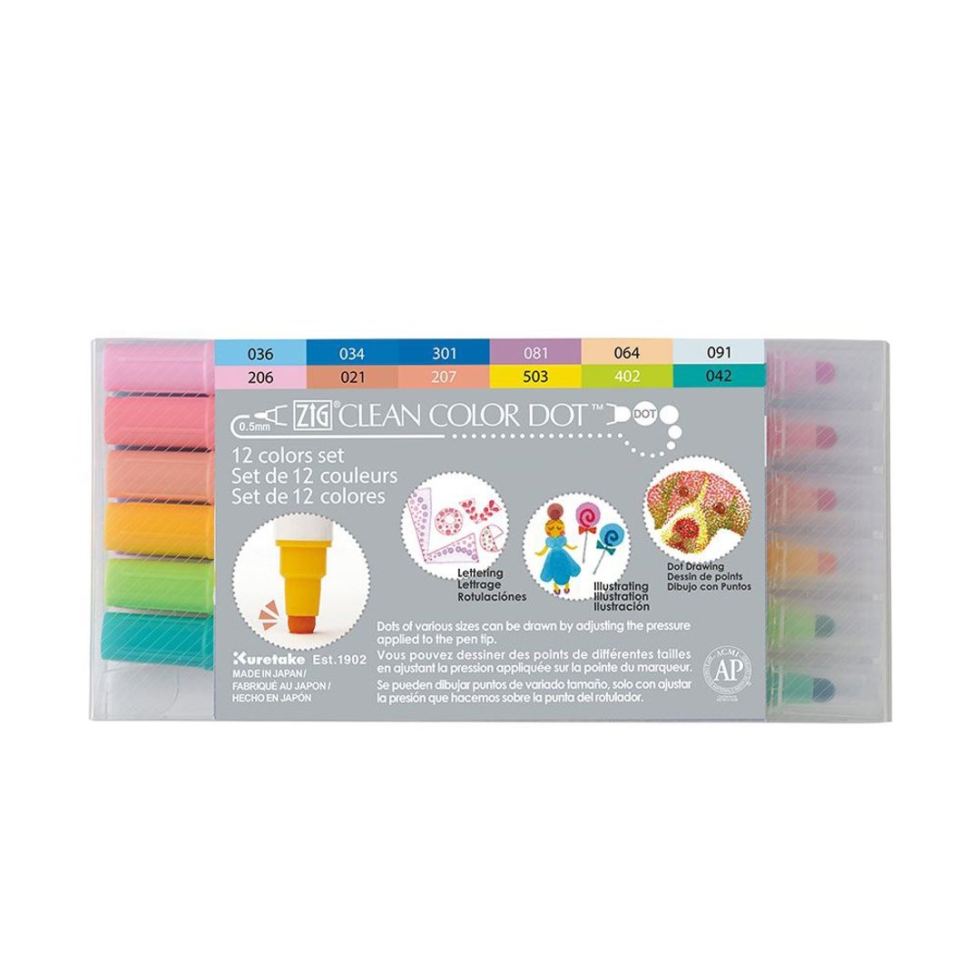 【Kuretake 日本吴竹】 Clean Color Dot 点点笔 一般色 十二色组 - 其他书写用品 - 塑料 多色