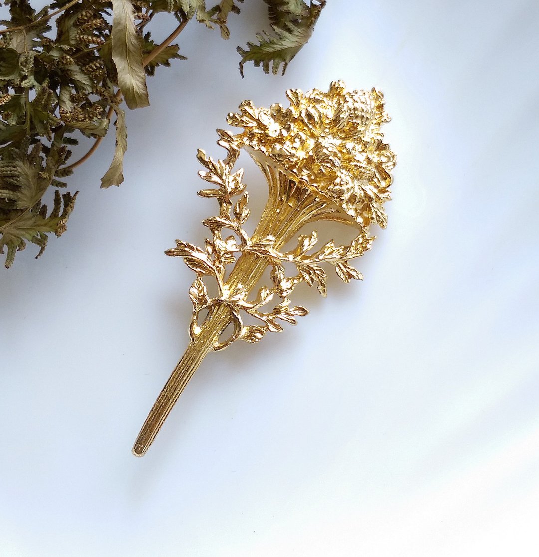 【西洋古董饰品 】藤叶 权杖 别针 - 徽章/别针 - 其他金属 金色