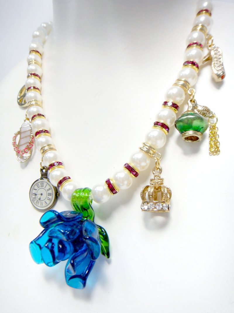 TIMBEE LO 玻璃玫瑰花珍珠项链 限时出清优惠 - 项链 - 其他金属 蓝色