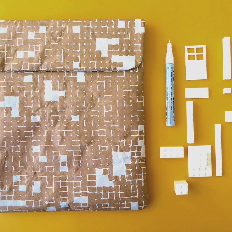 南非手工再生纸防泼水超轻量12寸平板笔电包-白格子(28*19*1.3cm) - 电脑包 - 纸 