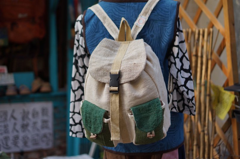 EARTH.er  │大麻布两口袋背包 (W) ● EARTH.er 2 Pockets Hemp Backpack (W)│ :: 香港原创设计品牌 :: - 后背包/双肩包 - 棉．麻 卡其色