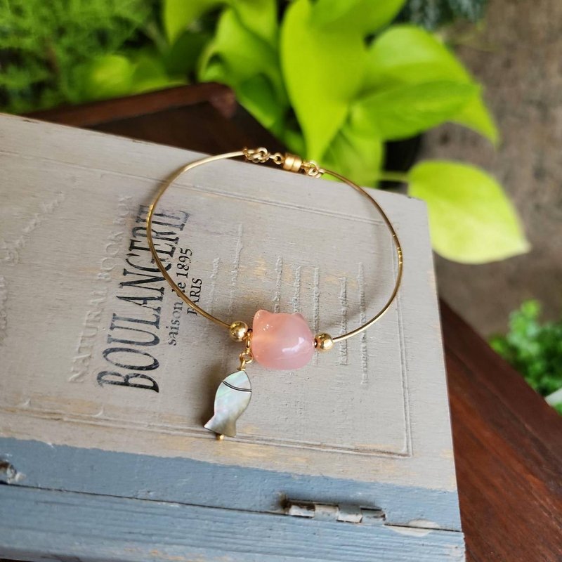 |14kgf轻珠宝|天然宝石萌萌猫手环 - 手链/手环 - 宝石 粉红色