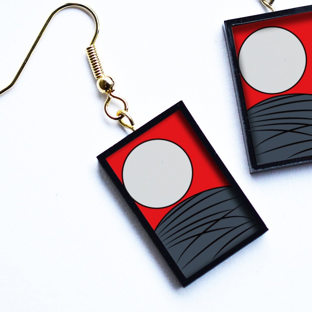 Hanafuda earring / earring - moon (Japanese Playing Card Pierce / Earring "Moon") - 耳环/耳夹 - 压克力 黑色