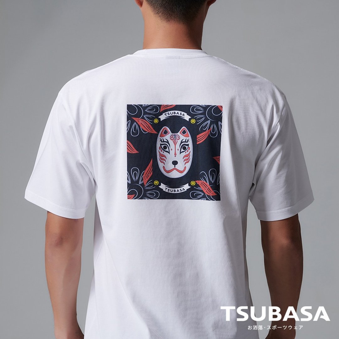 YAMATO联名款 圆领白T-shirt 稻荷图案 情侣装 短袖 - 男装上衣/T 恤 - 棉 白色