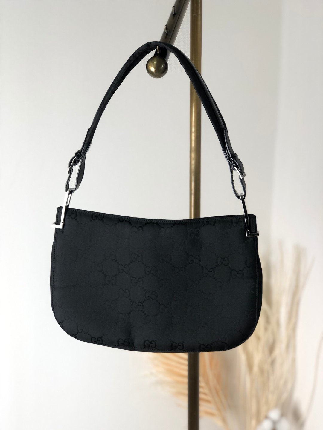 【日本直送，名牌二手包装】GUCCI Hobo bag 手提包黑GG图案帆布复古复古老7ndgi5 - 手提包/手提袋 - 尼龙 黑色