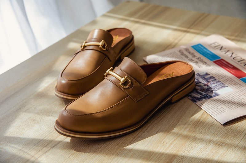 【金饰穆勒风】雾金英伦穆勒女鞋。卡其色 - 女款牛津鞋/乐福鞋 - 真皮 卡其色